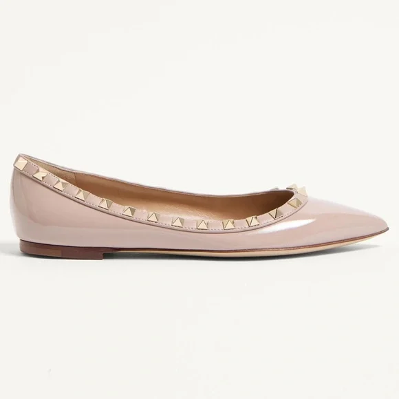Valentino Garavani Rockstud Pointed Toe Ballerina Flat in Poudre Size 38 US 8 - Picture 2 of 16